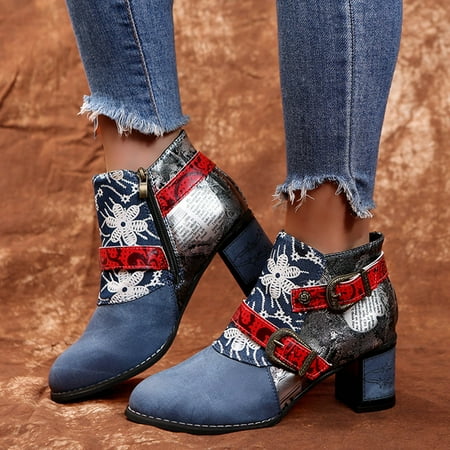 Women Booties Retro Embroidery Flower Round Short Toe Zipper Heels Shoes Print Women s Boots
Women Booties Retro Embroidery Flower Round Short Toe Zipper Heels Shoes Print Women s Boots
