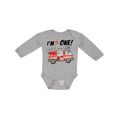 Inktastic I m 1 Fire Truck 1st Birthday Gift Baby Boy or Baby Girl Long Sleeve Bodysuit