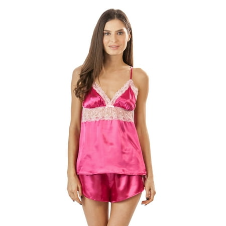 Ashford & Brooks Women s Satin Cami and Shorts Pajama Set - Fuschia - X-Large