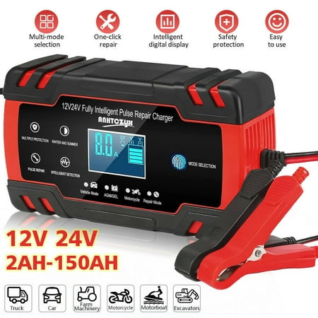 Car Battery Charger 12V/8A 24V/4A Automatic Smart Battery Charger/Maintainer with LCD Display Pulse Repair Charger Pack for Car Lawn Mower Motorcycle Boat SUV and More
Car Battery Charger 12V/8A 24V/4A Automatic Smart Battery Charger/Maintainer with LCD Display Pulse Repair Charger Pack for Car Lawn Mower Motorcycle Boat SUV and More