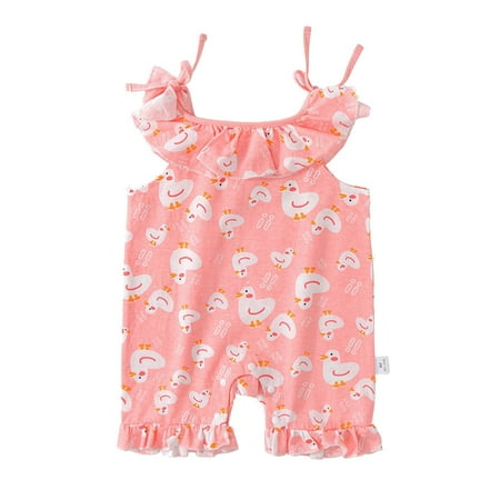 ZRBYWB Baby Onesie Summer Thin Baby Cute Cartoon Print Halter Harness Crawl Clothes Small Lace Clothes Baby Clothing