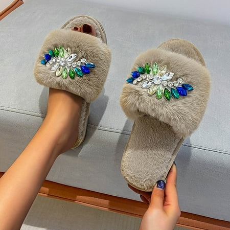 Women s Fashion Flat-bottomed Furry Shoes Rhinestone Decoration Outer Wear Cotton Slippers Note Please Buy One Or Two Sizes Larger
Women s Fashion Flat-bottomed Furry Shoes Rhinestone Decoration Outer Wear Cotton Slippers Note Please Buy One Or Two Sizes Larger