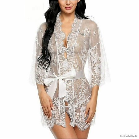 Womens Sexy Lace Lingerie Robe Babydoll Kimono Dressing Gown Nightwear Nightgown