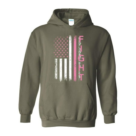 Pink Ribbon USA Flag Breast Cancer Awareness Unisex Hoodie Hooded Sweatshirt