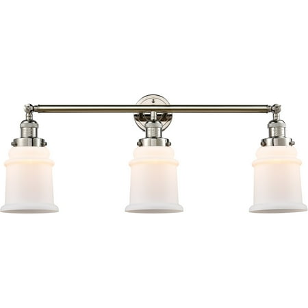 Polished Nickel Tone Bathroom Vanity 30 Wide Matte White Glass Steel/Cast Brass Medium Base LED 3 Light Fixture
Polished Nickel Tone Bathroom Vanity 30 Wide Matte White Glass Steel/Cast Brass Medium Base LED 3 Light Fixture