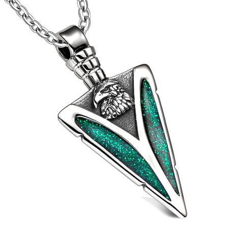 Arrowhead American Eagle Head Brave Powers Protection Amulet Sparkling Green Pendant 22 Inch Necklace