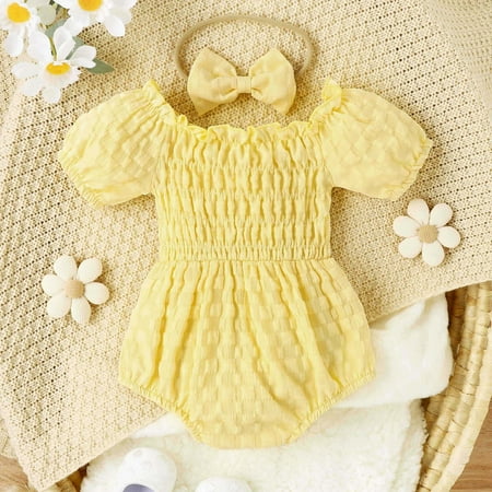 Herrnalise Summer Rompers for GirlsLace Baby Girl Dress Girl Wedding Romper Round Neck Dress Flutter Sleeve Dresses Solid Pleated Jumpsuit Open Crotch with headband 12-18 MonthsYellow
Herrnalise Summer Rompers for GirlsLace Baby Girl Dress Girl Wedding Romper Round Neck Dress Flutter Sleeve Dresses Solid Pleated Jumpsuit Open Crotch with headband 12-18 MonthsYellow