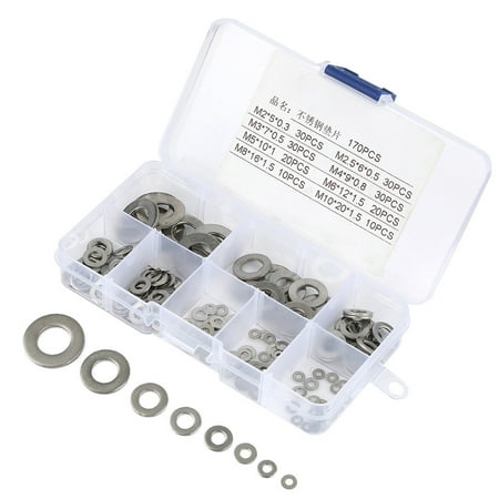Flat Washer Assortment Set Stainless Steel Wear Flat Washer 170Pcs With Box For Hardware
Flat Washer Assortment Set Stainless Steel Wear Flat Washer 170Pcs With Box For Hardware