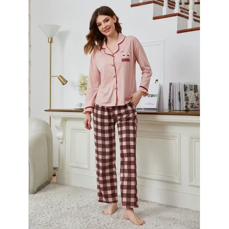 Valentine‘s Day Cute & Comfy Cartoon Print Pajamas Ruffle Long Sleeve Pajama Top & Pajama Plaid Pants Set Women‘s Loungewear & Sleepwear
Valentine‘s Day Cute & Comfy Cartoon Print Pajamas Ruffle Long Sleeve Pajama Top & Pajama Plaid Pants Set Women‘s Loungewear & Sleepwear