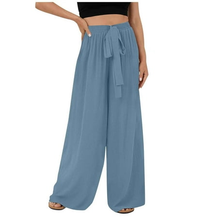 

Ersazi Jogger Scrub Pants For Women Women S Fashion Lace Up High Waist Pleated Straight Leg Wide Leg Pants Solid Color Casual Loose Pants On Clearance Blue Seamless Leggings For Women L