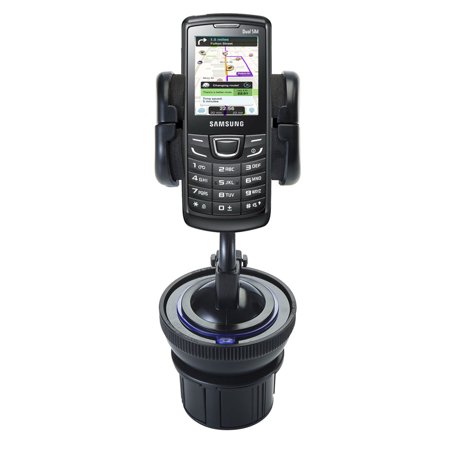 Unique Auto Cupholder and Suction Windshield Dual Purpose Mounting System for Samsung GT-E2152 - Flexible Holder System Includes Two Mount Options