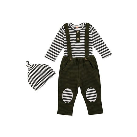 Nokpsedcb 3PCS Infant Newborn Baby Boy Stripe Long Sleeve Romper Suspender Pants with Hat Gray 3-6 Months
Nokpsedcb 3PCS Infant Newborn Baby Boy Stripe Long Sleeve Romper Suspender Pants with Hat Gray 3-6 Months