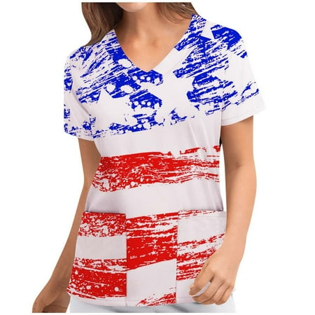 Akklian Summer Savings Clearance Independence day Women s Working Uniform Short Sleeve V-Neck Scrubs Top Printing Pocket Blouse Top
Akklian Summer Savings Clearance Independence day Women s Working Uniform Short Sleeve V-Neck Scrubs Top Printing Pocket Blouse Top