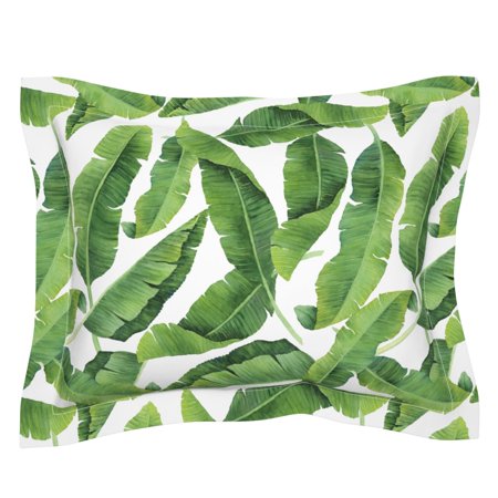 Banana Leaves Watercolor Tropical Beach Leaf Botanical Pillow Sham by Roostery