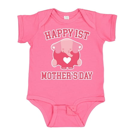 Inktastic Happy 1st Mother s Day with Cute Elephant Gift Baby Girl Bodysuit