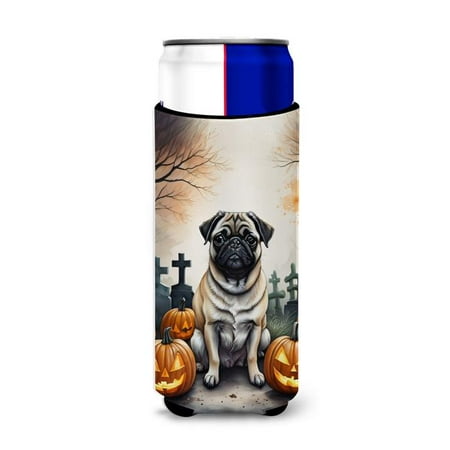 0.25 x 6.5 x 4 in. Fawn Pug Spooky Halloween Hugger for Ultra Slim Cans