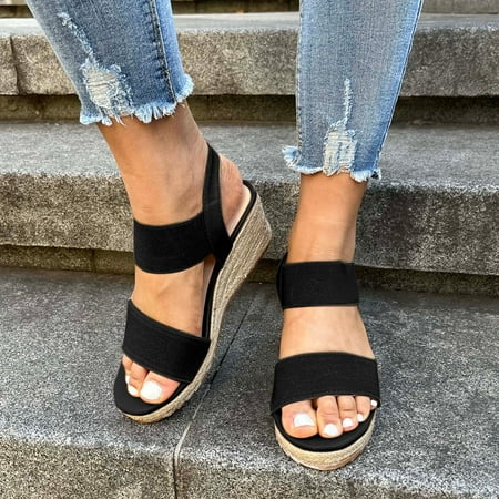〖Yilirongyumm〗 Black 37 Sandals Women Wedges Sandals Roman Ladies Sandals Casual Fashion Solid For Women Shoes Women s Sandals