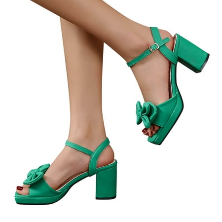 Cathalem Sandals For Women Ladies Chunky Heel High Heel Fish Mouth Sandals Sandals Arch Support for Women Green 7.5