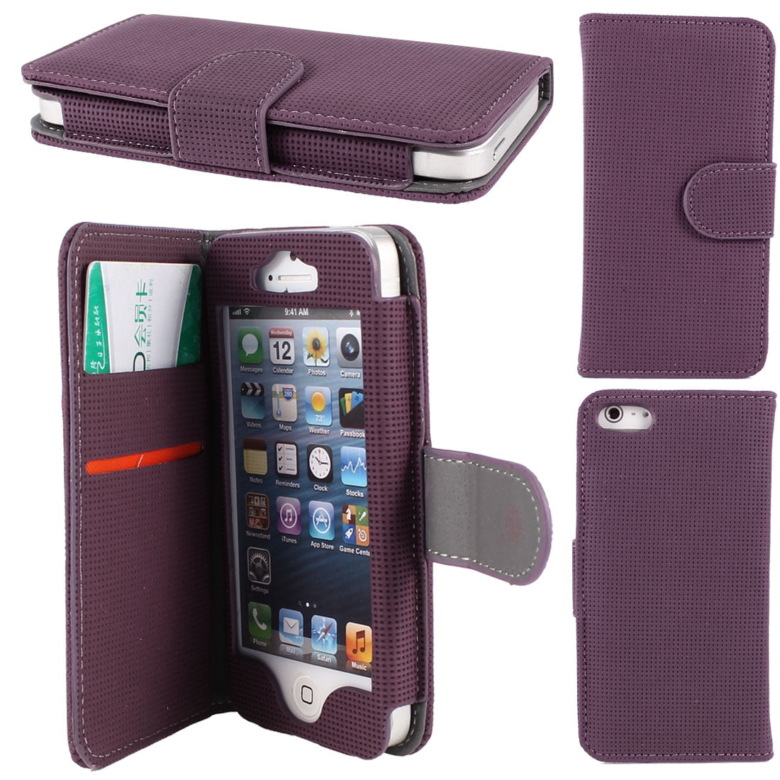 Purple PU Leather Vertical Phone Holder Pouch Flip Case Cover for