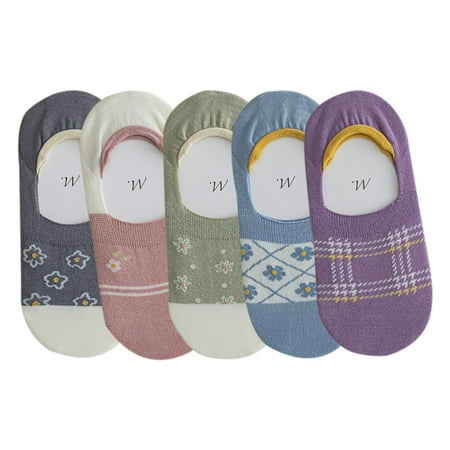 No Show Socks Nonslip - 5 Pairs Flower Thin Low Cut Socks Liner Socks for Women