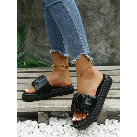 Ruched Detail Flatform Slide Sandals Women‘s Footwear