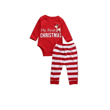 2Pcs Autumn Spring Infant Baby My First Christmas long sleeve Romper +Stripe Pants Outfits Clothes
2Pcs Autumn Spring Infant Baby My First Christmas long sleeve Romper +Stripe Pants Outfits Clothes