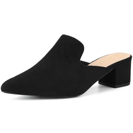 Unique Bargains Women s Pointy Toe Slip on Chunky Heels Slide Mules