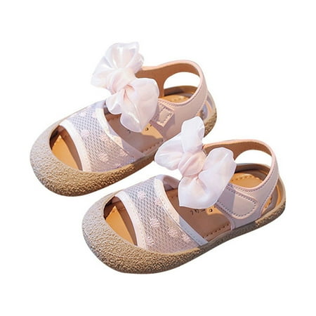 

nsendm Female Sandal Little Kid Toddler Closed Toe Sandals Girls Package Head Soft Bottom Bow Mesh Design Princess Shoes Little Girl Flip Flops Pink 10.5