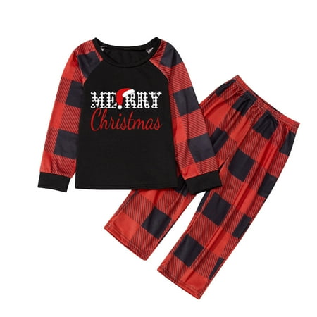Nomeni Christmas Family Matching Pajamas Christmas Letter Print Pjs Plaid Long Sleeve Tops And Pants Soft Casusal Holiday Sleepwear