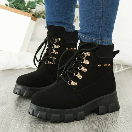 NEGJ Ladies Fashion Solid Color Leather Casual Biker Boots Lace Up Platform Booties
NEGJ Ladies Fashion Solid Color Leather Casual Biker Boots Lace Up Platform Booties