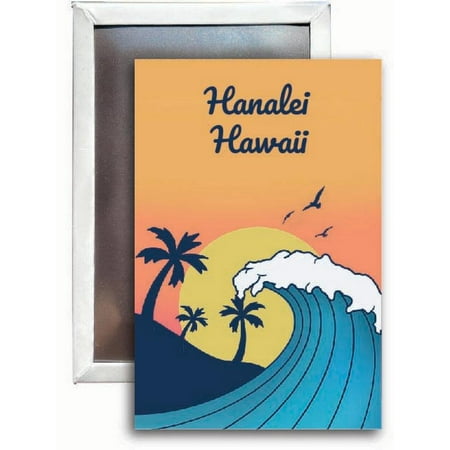 Hanalei Hawaii Souvenir 2x3 Fridge Magnet Wave Design