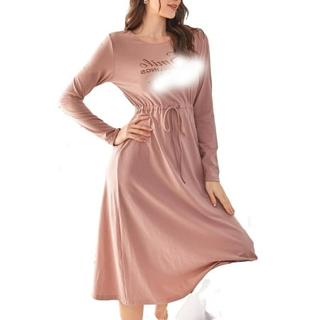 Casual Round Neck Sleepshirts Long Sleeve Dusty Pink Womens Nightgowns & Sleepshirts (Women s)