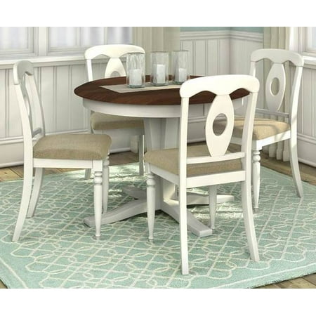 5-Pc Round Dining Table and Chair Set with Table Leaf