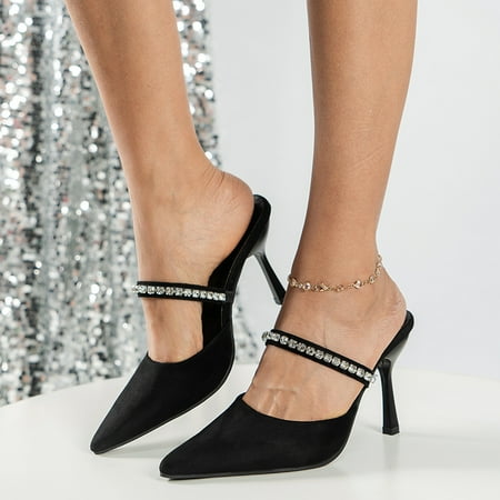 Glitter Point Toe Heels Women‘s Glamorous Stiletto Heeled Mules Pumps