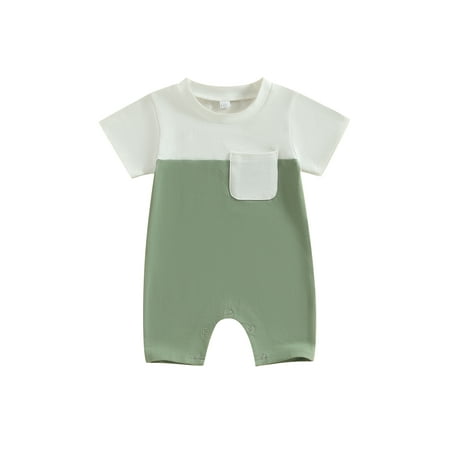 Newborn Baby Boy Girl Clothes Color Block Short Sleeve Pocket Romper Jumpsuit One Piece Bodysuit Summer Outfit
Newborn Baby Boy Girl Clothes Color Block Short Sleeve Pocket Romper Jumpsuit One Piece Bodysuit Summer Outfit