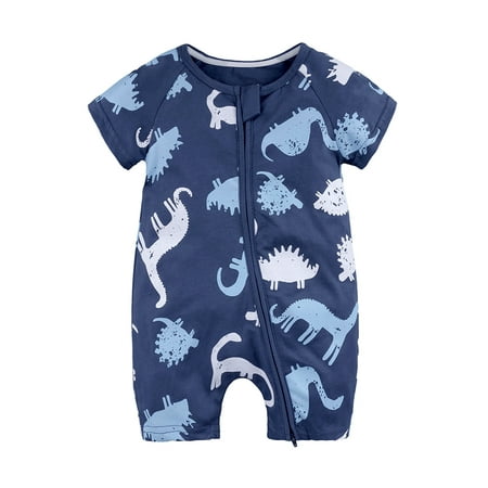 

Mikilon Toddler Baby Boys Girls Cute Cartoon Animal Pattern Short Sleeve Double Zipper Romper Jumpsuit Pajama Onesie for Baby Girls 6-9 Months Blue on Sale