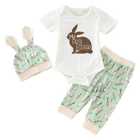 Baby Girls Casual Outfit Sets Short Sleeve Easter Rabbit Prints Romper Bodysuit And Pants Hat Outfit Sets 2 Piece 0-3 Months
Baby Girls Casual Outfit Sets Short Sleeve Easter Rabbit Prints Romper Bodysuit And Pants Hat Outfit Sets 2 Piece 0-3 Months