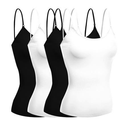 Basic Women Short Cami Built-In Shelf Bra - 4 Pk - Blk Blk Wht Wht S