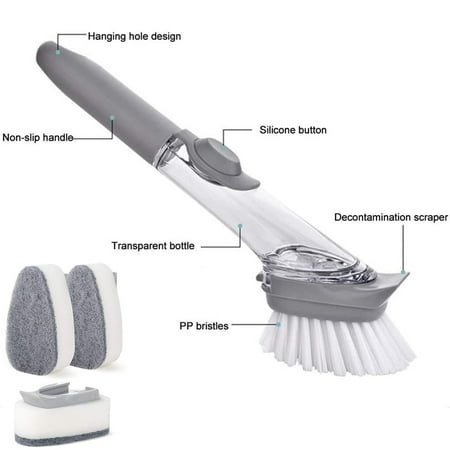 Soap Dispensing Dishwashing Brush Kitchen Scrub Brush for Pans Pots Sink - with One Handle One Brush Head and Three Sponges
Soap Dispensing Dishwashing Brush Kitchen Scrub Brush for Pans Pots Sink - with One Handle One Brush Head and Three Sponges