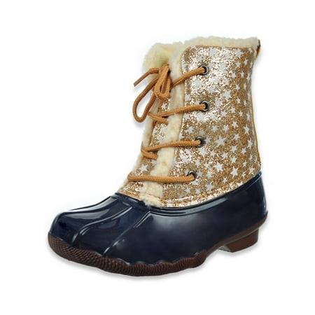 Adrienne Vittadini Girls Glitter Duck Boots - navy 13 youth