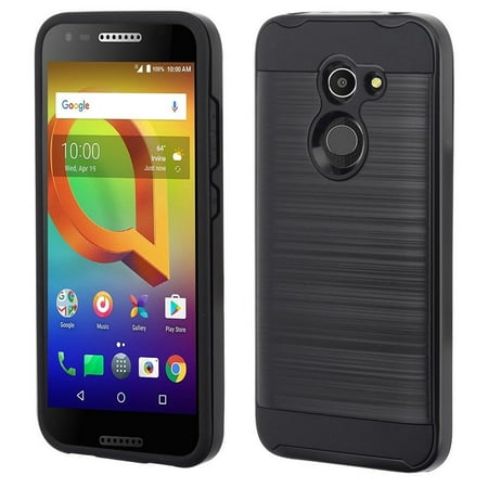 Kora Phone Case, by Insten Dual Layer Hybrid Brushed PC/TPU Rubber Case Cover For Alcatel Kora - Black