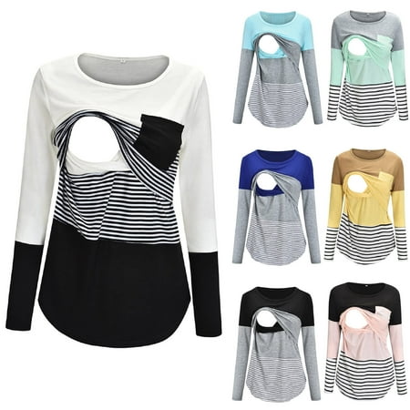 Tejiojio Maternity/Labor/Nursing Clothing Clearance Maternity Round Neck Stripe Patchwork Long Sleeve Breast Feeding Pregnant Woman Nursing Blouse Tops T-Shirt
Tejiojio Maternity/Labor/Nursing Clothing Clearance Maternity Round Neck Stripe Patchwork Long Sleeve Breast Feeding Pregnant Woman Nursing Blouse Tops T-Shirt