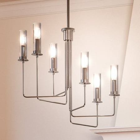 Luxury Industrial Indoor Chandelier 25.25 H x 28 W with Modern Style Elements Utilitarian Design Brushed Nickel Finish and Glass UHP2982