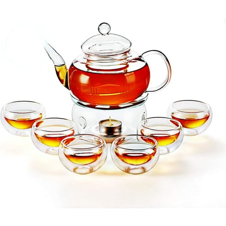 HUPIMA 27 oz Glass Tea Kettle Set Stove Safe Tea Infuser with Candle Warmer