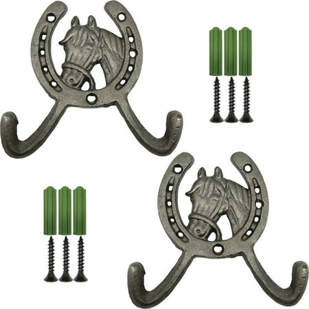 2PCS 4.5 Horse Head Horseshoe Western Double Cast Iron Wall Hooks - Heavy Duty Metal Horses Design Rack with 2 Hooks - Perfect Gift for Horse Lovers - Easy to Install - Dimensions: 4.75 x 4.5 inches -
2PCS 4.5 Horse Head Horseshoe Western Double Cast Iron Wall Hooks - Heavy Duty Metal Horses Design Rack with 2 Hooks - Perfect Gift for Horse Lovers - Easy to Install - Dimensions: 4.75 x 4.5 inches -
