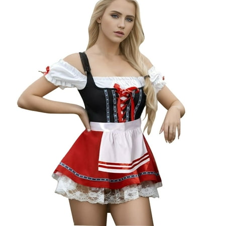 

Womens Clothes Off Shoulder Puff Sleeve Corset Lace Cake Skirts with Apron Oktoberfest Bavaria Fall Clothes for Women 2023