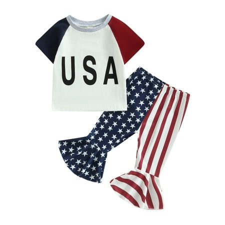 Toddler Baby Girls 4th of July Flare Pants Sets Outfits Short Sleeve USA T-shirt Stars Striped Bell Bottoms
Toddler Baby Girls 4th of July Flare Pants Sets Outfits Short Sleeve USA T-shirt Stars Striped Bell Bottoms