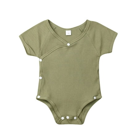 Pudcoco Baby Girls Romper Solid Plain Short Sleeve Jumpsuit