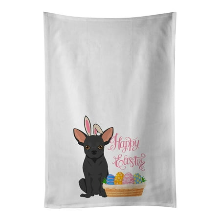 Black Chihuahua Easter White Kitchen Towel Set of 2 Dish Towels 19 in x 28 in