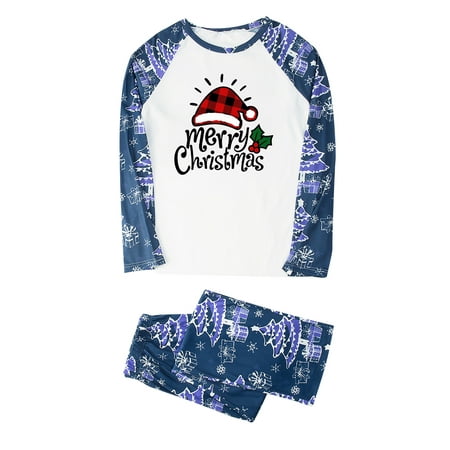 

Honeeladyy Parent-child Warm Christmas Set Printed Home Wear Pajamas Two-piece Dad Set Blue Clearance under 5$